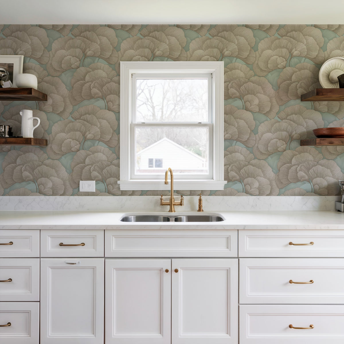 Veer Decor Embroidered Ginkgo Sage Wallpaper 8388-AA5