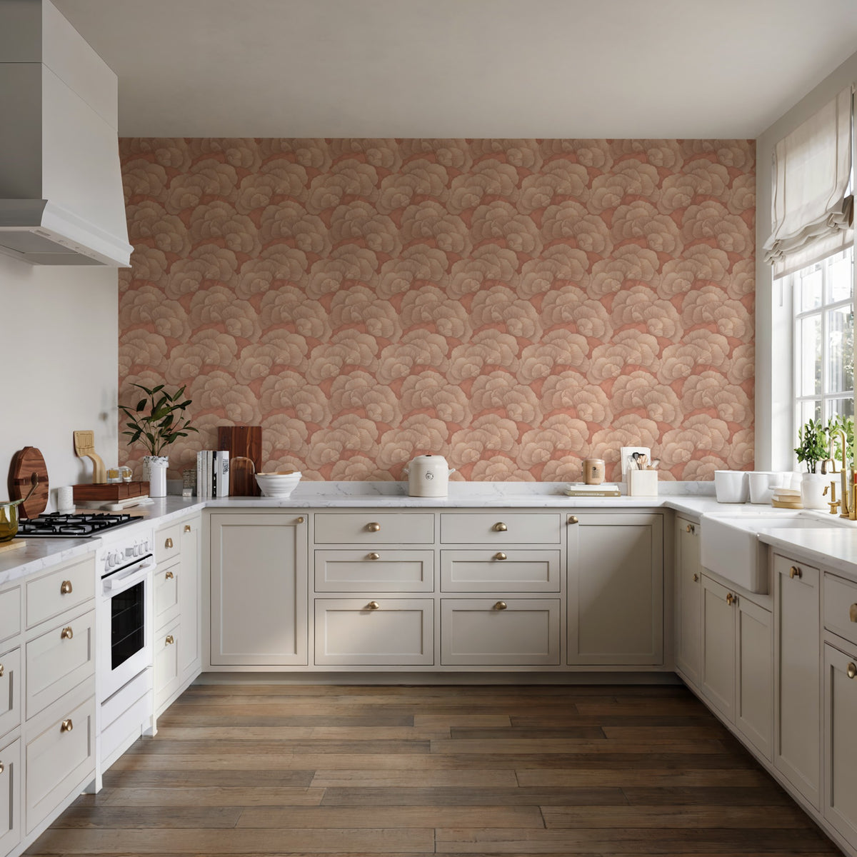 Veer Decor Embroidered Ginkgo Coral Wallpaper 8388-AA6