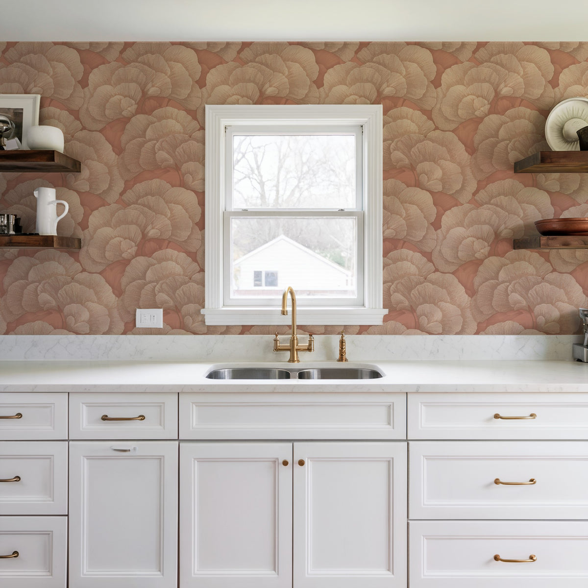 Veer Decor Embroidered Ginkgo Coral Wallpaper 8388-AA6