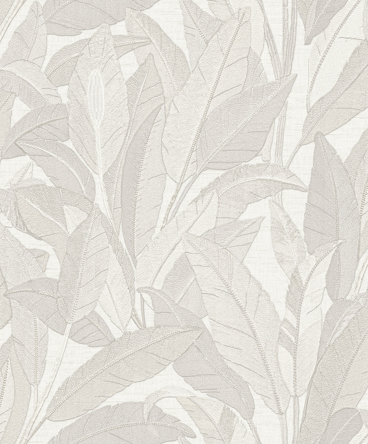 Veer Decor Embroidered Tropical Foliage White Wallpaper 8388