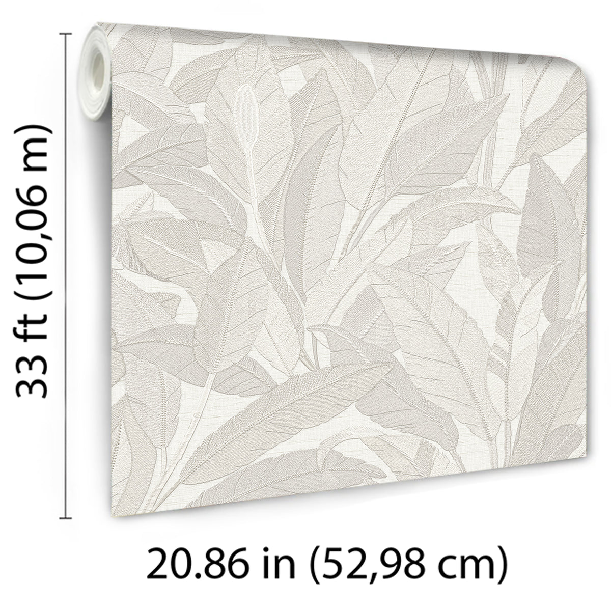 Veer Decor Embroidered Tropical Foliage White Wallpaper 8388
