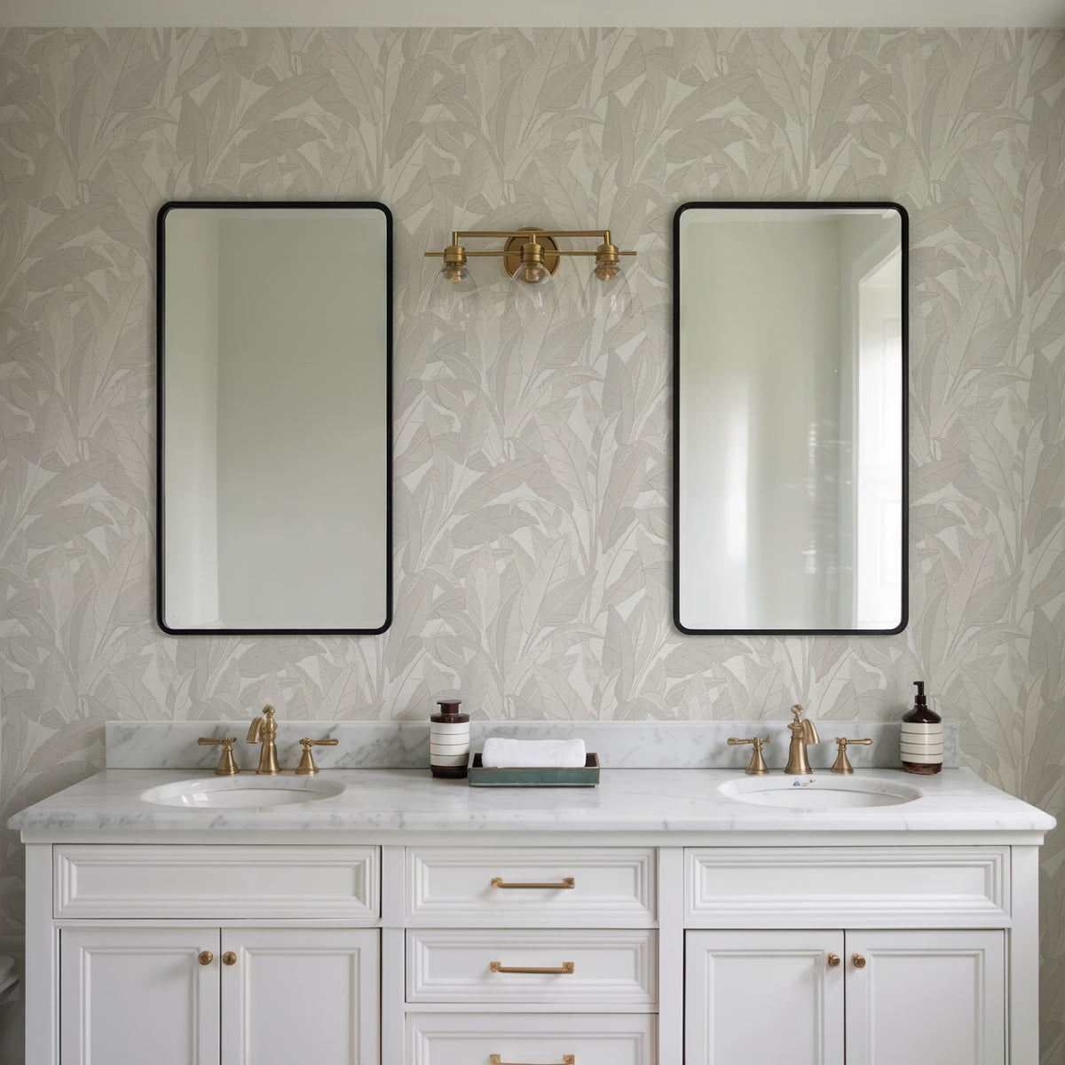 Veer Decor Embroidered Tropical Foliage White Wallpaper 8388