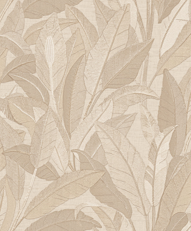 Veer Decor Embroidered Tropical Foliage Beige Wallpaper 8388