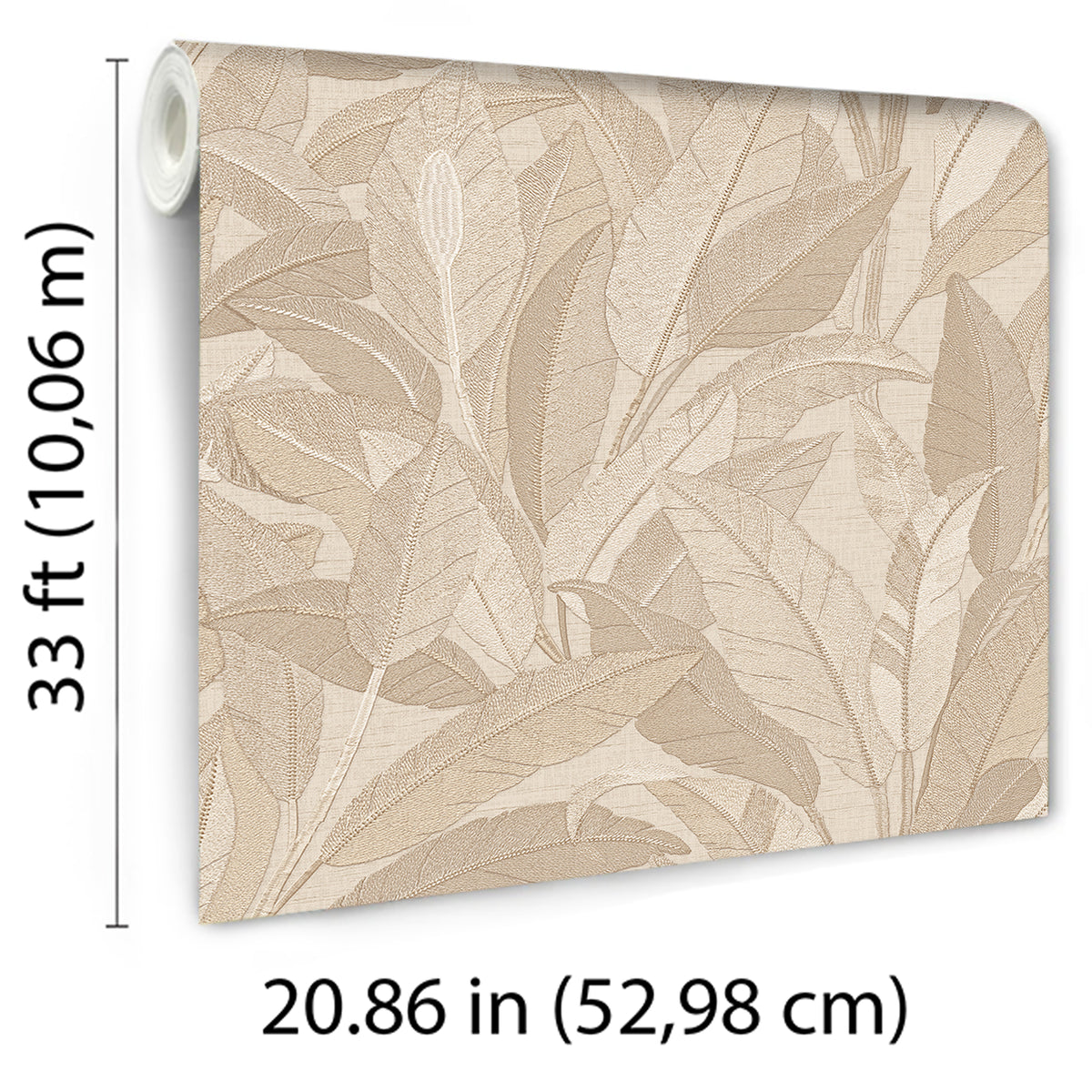 Veer Decor Embroidered Tropical Foliage Beige Wallpaper 8388