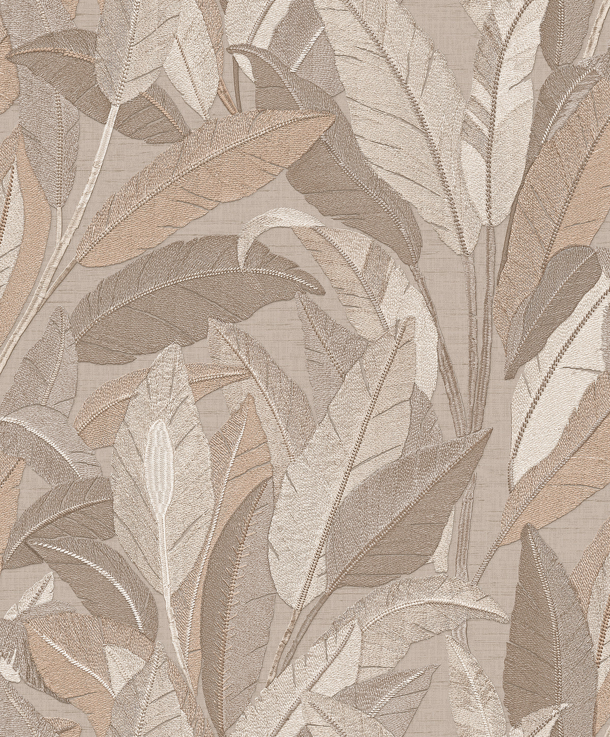 Veer Decor Embroidered Tropical Foliage Taupe Wallpaper 8388