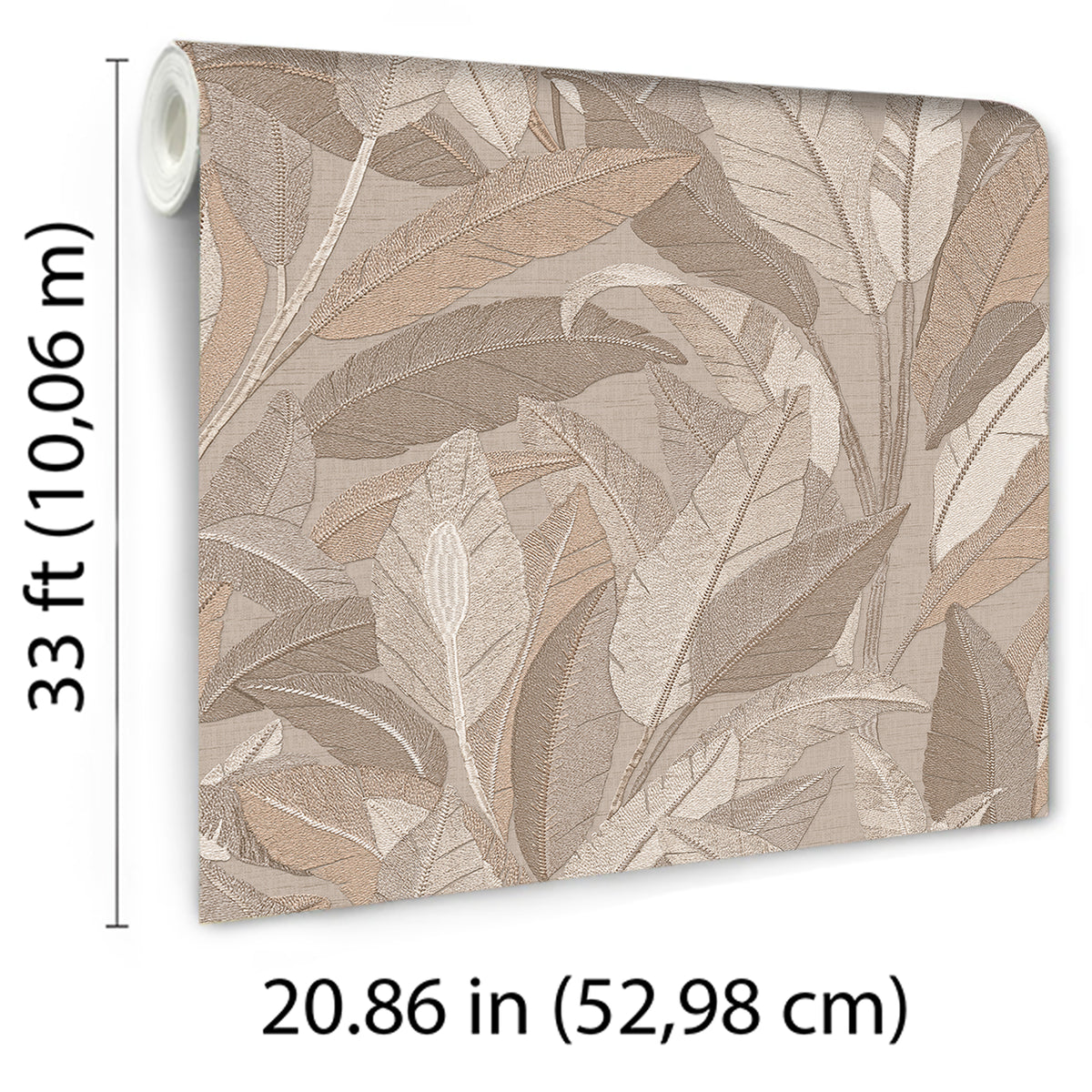 Veer Decor Embroidered Tropical Foliage Taupe Wallpaper 8388