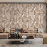 Veer Decor Embroidered Tropical Foliage Taupe Wallpaper 8388