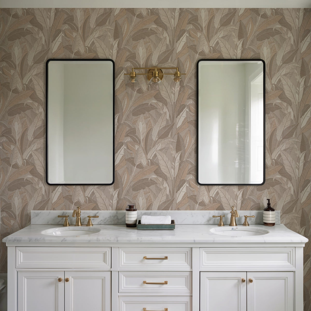 Veer Decor Embroidered Tropical Foliage Taupe Wallpaper 8388