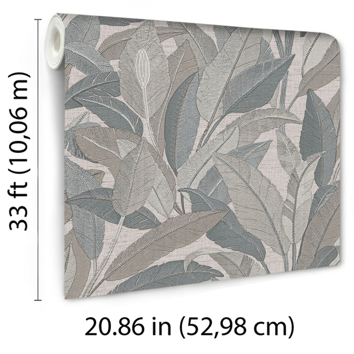 Veer Decor Embroidered Tropical Foliage Grey Wallpaper 8388-