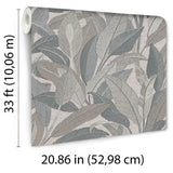 Veer Decor Embroidered Tropical Foliage Grey Wallpaper 8388-