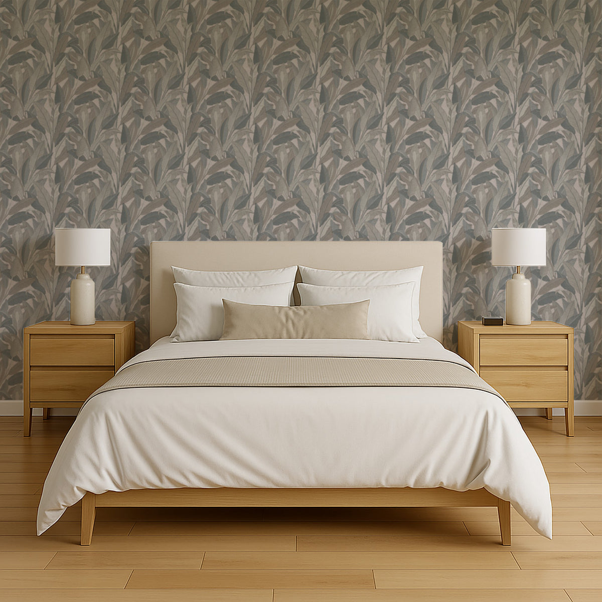 Veer Decor Embroidered Tropical Foliage Grey Wallpaper 8388-