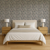 Veer Decor Embroidered Tropical Foliage Grey Wallpaper 8388-