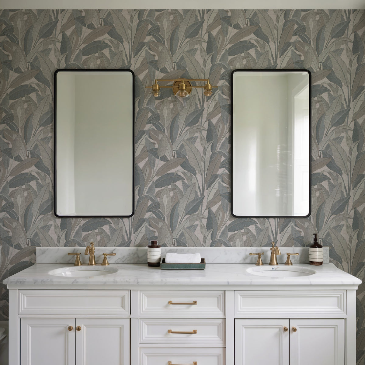 Veer Decor Embroidered Tropical Foliage Grey Wallpaper 8388-