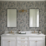Veer Decor Embroidered Tropical Foliage Grey Wallpaper 8388-