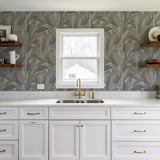 Veer Decor Embroidered Tropical Foliage Grey Wallpaper 8388-