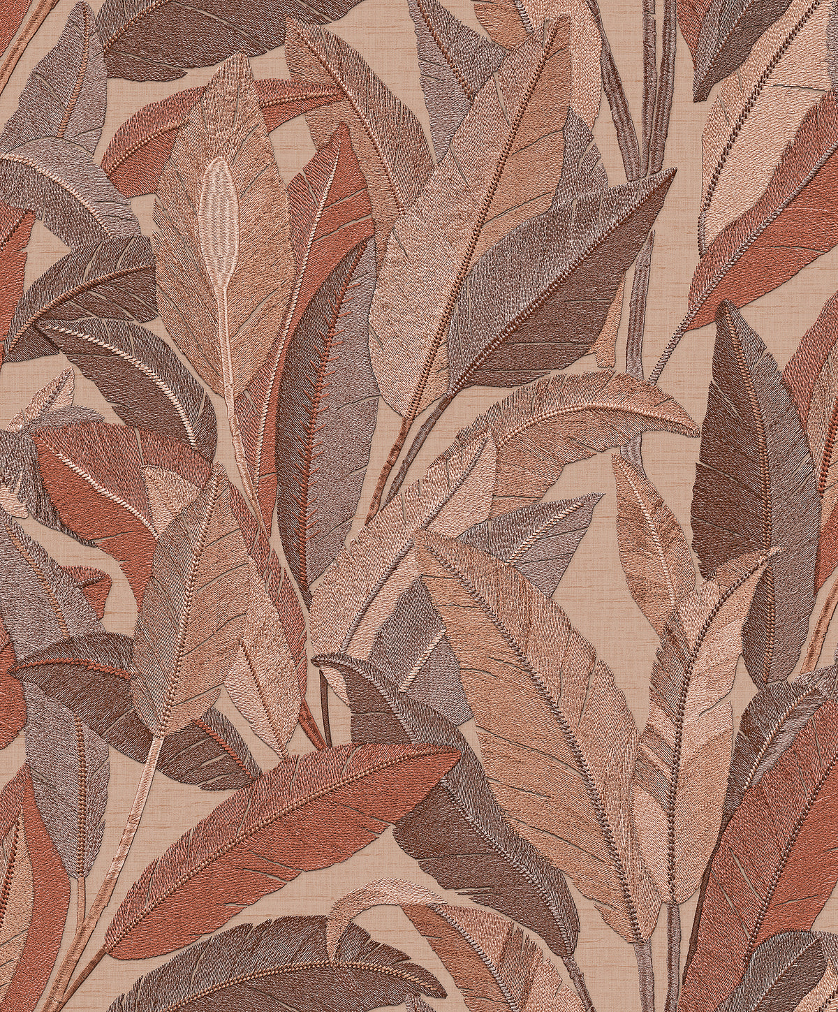Veer Decor Embroidered Tropical Foliage Red Wallpaper 8388-A