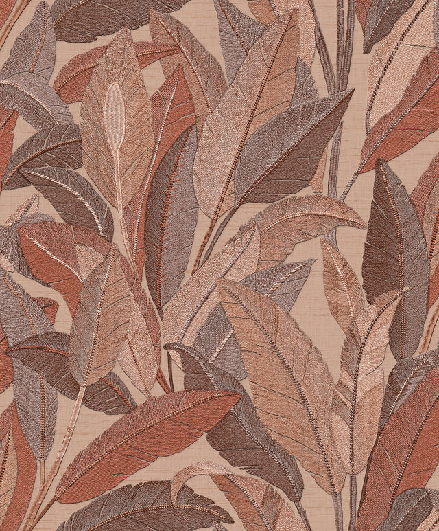Veer Decor Embroidered Tropical Foliage Red Wallpaper 8388-A