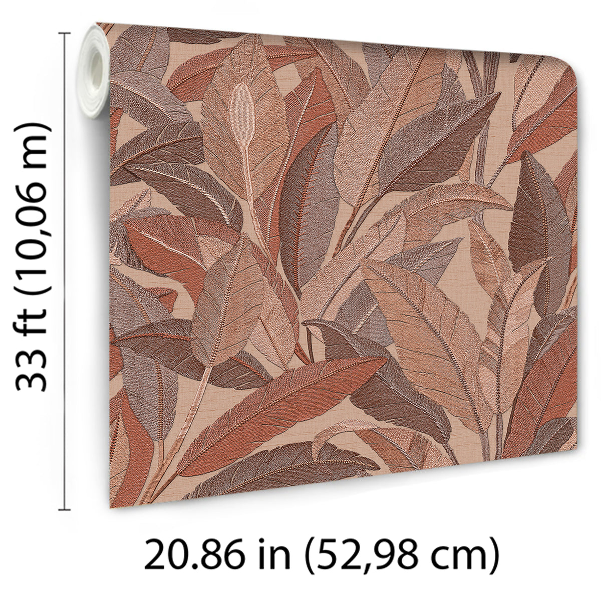 Veer Decor Embroidered Tropical Foliage Red Wallpaper 8388-A