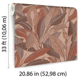 Veer Decor Embroidered Tropical Foliage Red Wallpaper 8388-A
