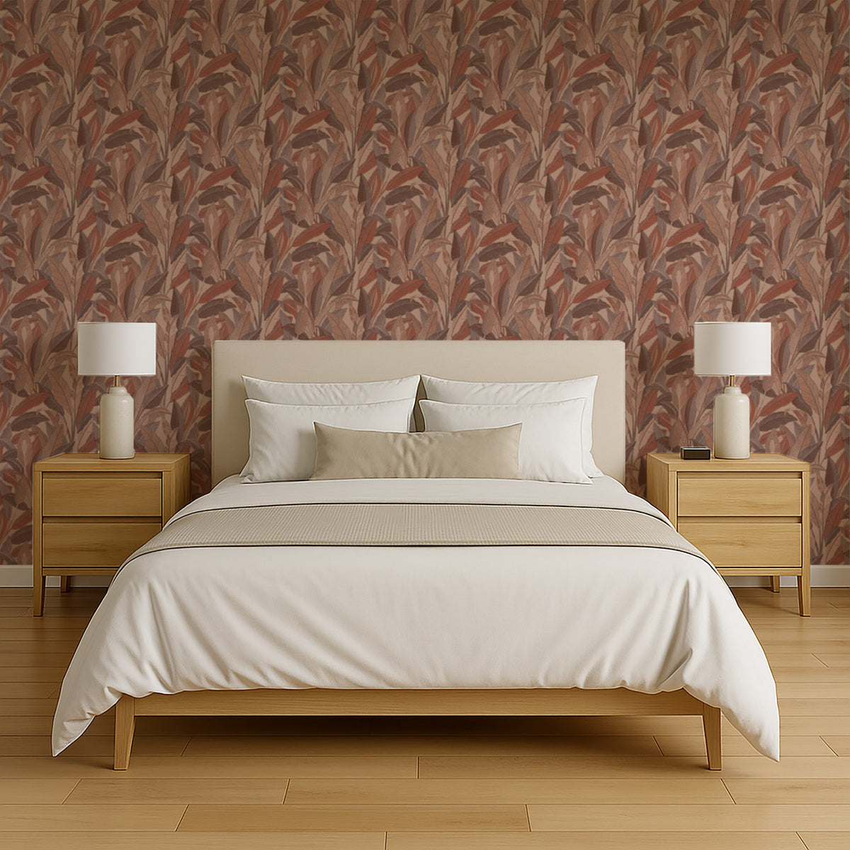 Veer Decor Embroidered Tropical Foliage Red Wallpaper 8388-A
