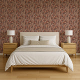 Veer Decor Embroidered Tropical Foliage Red Wallpaper 8388-A