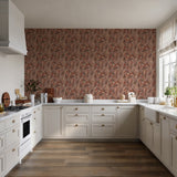 Veer Decor Embroidered Tropical Foliage Red Wallpaper 8388-A