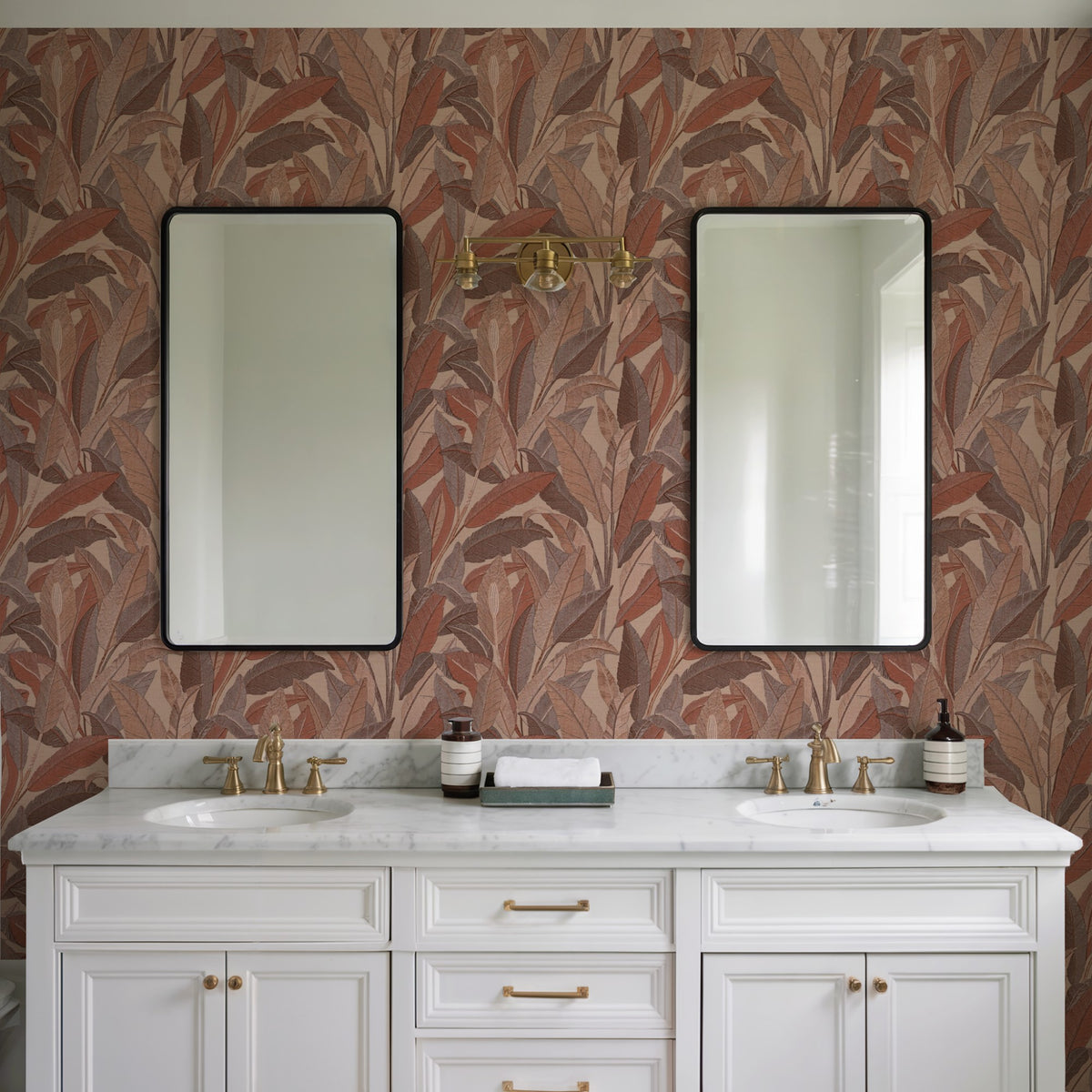 Veer Decor Embroidered Tropical Foliage Red Wallpaper 8388-A