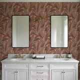 Veer Decor Embroidered Tropical Foliage Red Wallpaper 8388-A