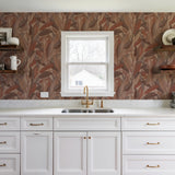 Veer Decor Embroidered Tropical Foliage Red Wallpaper 8388-A