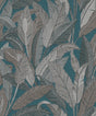 Veer Decor Embroidered Tropical Foliage Blue Wallpaper 8388-