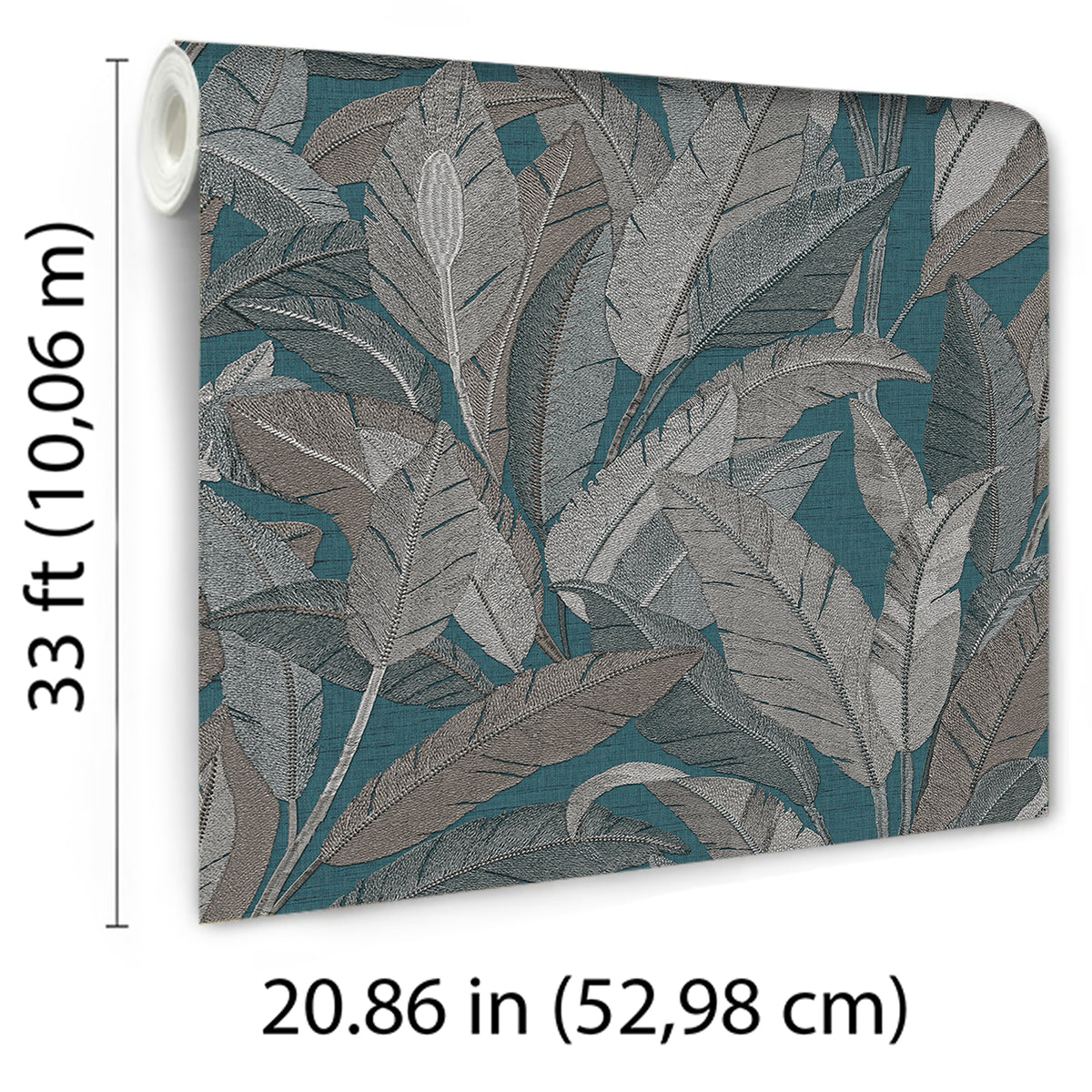 Veer Decor Embroidered Tropical Foliage Blue Wallpaper 8388-