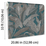 Veer Decor Embroidered Tropical Foliage Blue Wallpaper 8388-