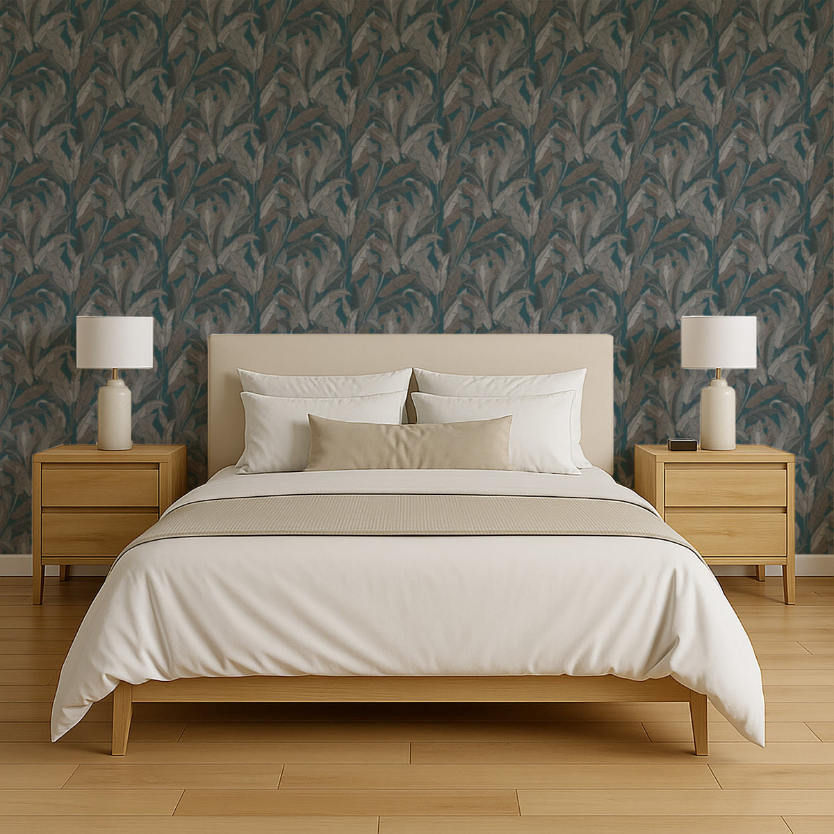 Veer Decor Embroidered Tropical Foliage Blue Wallpaper 8388-