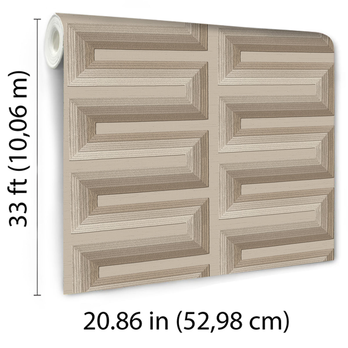 Veer Decor Embroidered Grecian Key Taupe Wallpaper 8388-AG4