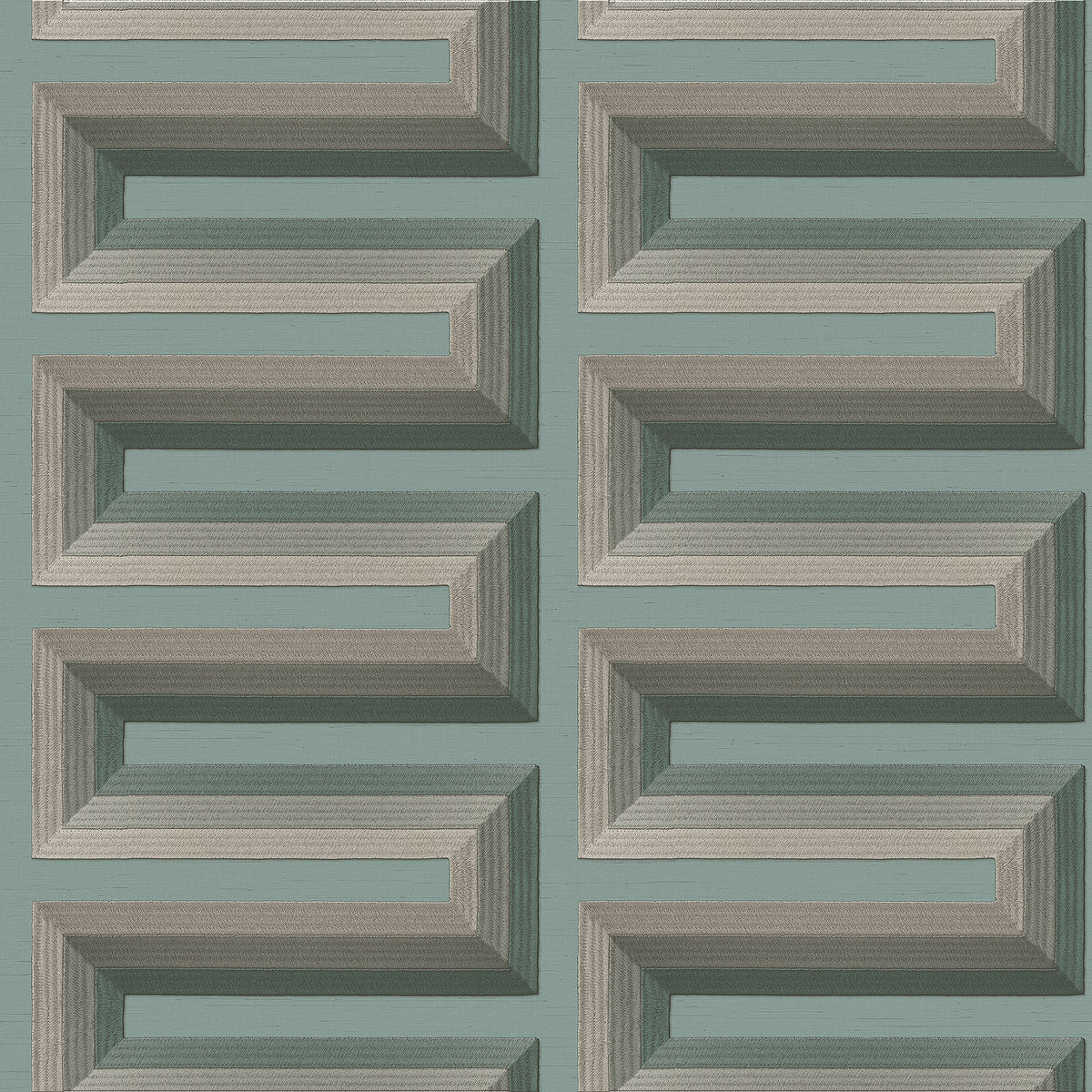 Veer Decor Embroidered Grecian Key Green Wallpaper 8388-AG5