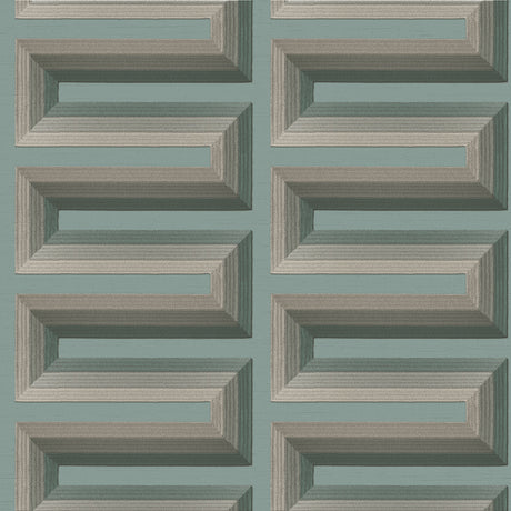 Veer Decor Embroidered Grecian Key Green Wallpaper 8388-AG5