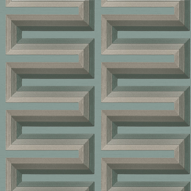 Veer Decor Embroidered Grecian Key Green Wallpaper 8388-AG5