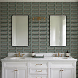Veer Decor Embroidered Grecian Key Green Wallpaper 8388-AG5