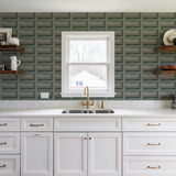 Veer Decor Embroidered Grecian Key Green Wallpaper 8388-AG5