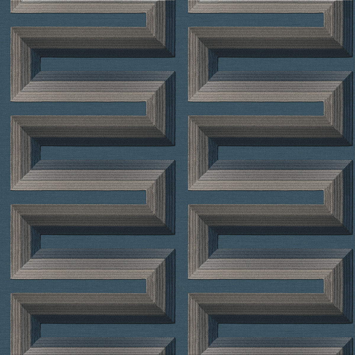 Veer Decor Embroidered Grecian Key Blue Wallpaper 8388-AG6