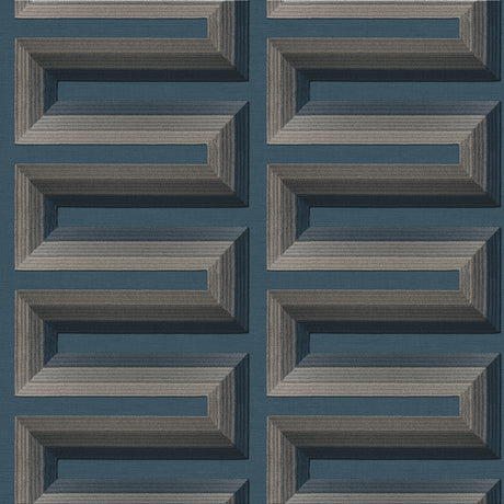 Veer Decor Embroidered Grecian Key Blue Wallpaper 8388-AG6