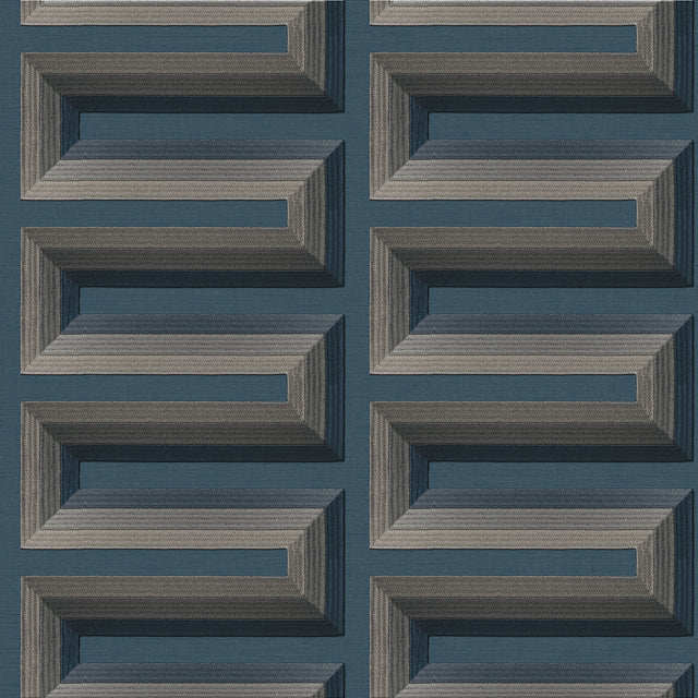 Veer Decor Embroidered Grecian Key Blue Wallpaper 8388-AG6