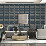 Veer Decor Embroidered Grecian Key Blue Wallpaper 8388-AG6