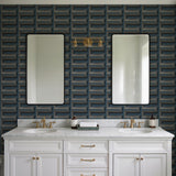 Veer Decor Embroidered Grecian Key Blue Wallpaper 8388-AG6