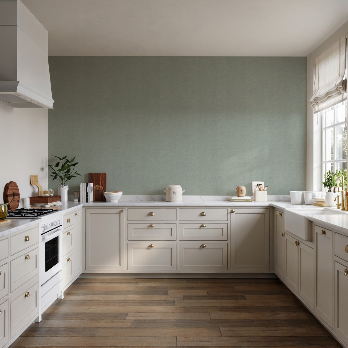 Veer Decor Crushed Linen Texture Green Wallpaper 8388-AH5