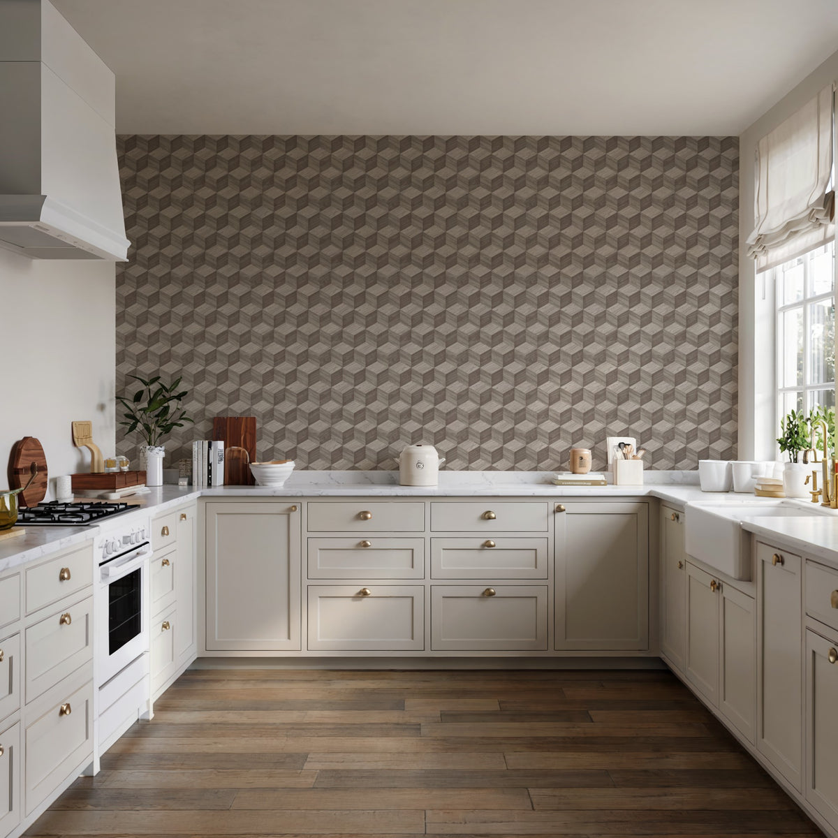 Veer Decor Woodgrain Grid Taupe Wallpaper 8388-AI2