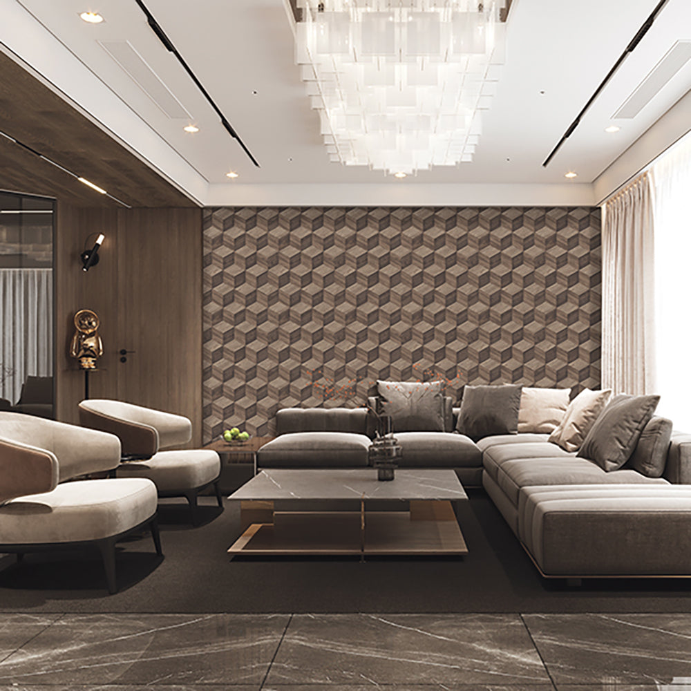 Veer Decor Woodgrain Grid Brown Wallpaper 8388-AI4