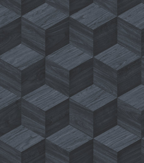 Veer Decor Woodgrain Grid Blue Wallpaper 8388-AI5