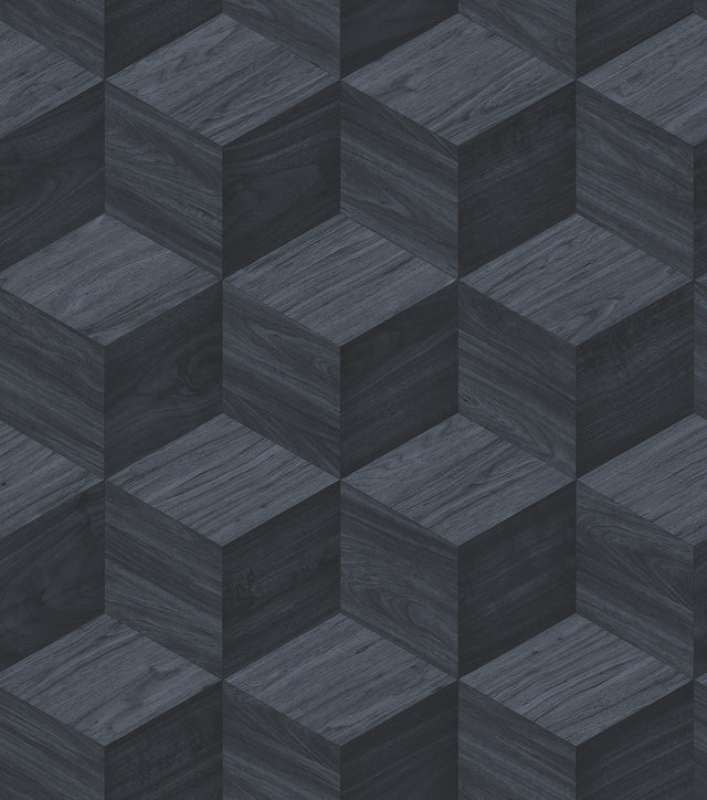 Veer Decor Woodgrain Grid Blue Wallpaper 8388-AI5