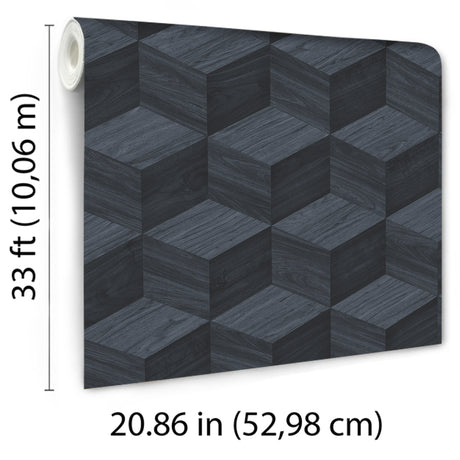 Veer Decor Woodgrain Grid Blue Wallpaper 8388-AI5